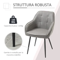 HOMCOM Sedia da Pranzo in Stile Industriale con Schienale, Sedia da Soggiorno Moderna in  Finta Pelle e Metallo Nero, 61x58x84 cm, Grigia(m-5)