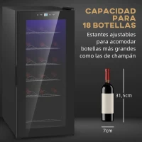HOMCOM Vinoteca 18 Botellas 50L con Luz LED Pantalla Táctil Digital Control de Temperatura Puerta de Vidrio y 5 Estantes Negro(m-4)