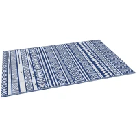 Outsunny Alfombra Reversible 182x274 cm Estilo Moderno para Terraza Balcón Patio Camping Playa Azul Oscuro y Blanco(m-11)