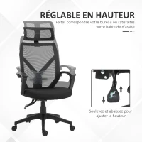 HOMCOM Fauteuil de bureau manager grand confort dossier ergonomique inclinable hauteur assise réglable pivotant tissu maille noir(m-4)