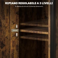 HOMCOM Comodino Industriale con 2 Ripiani e Scaffale Interno Regolabile, in Legno e Acciaio, 34x30x80 cm, Marrone(m-5)