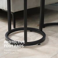 HOMCOM Round Nesting Tables Set of 2 Industrial Stackable Side Tables with Rustic Wood Grain Metal Frame for Living Room Brown(m-6)