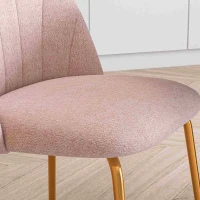 HOMCOM Set di 2 Sedie da Pranzo in Tessuto effetto Lino con Gambe in Acciaio, 55.5x59x81 cm, Rosa e Oro(m-8)