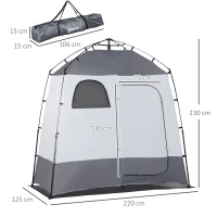Outsunny Duschzelt für 2 Personen Toilettenzelt mit Transporttasche 3 Türen 2 Fenster Camping Umkleidezelt Umkleidekabine Lagerzelt Hellgrau+Grau(m-3)