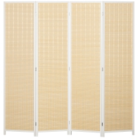 HOMCOM Biombo de 4 Paneles Plegable 180x180 cm Separador de Ambientes Tejido a Mano de Bambú Decoración para Salón Blanco