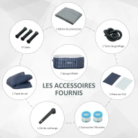 Outsunny Spa gonflable carré 930 litres avec 108 jets de massage 4-6 personnes spa chauffé à 40°C avec filtre et pompe 180x180 cm, liner PVC bleu et blanc(m-9)