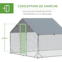 PawHut Enclos poulailler parc grillagé extérieur 18 m² chenil volière espace couvert acier galvanisé 6 x 3 x 1,95 m(m-7)