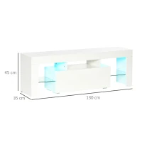HOMCOM Fernsehtisch TV Schrank mit RGB-Lichtleisten TV-Kommode Schrankelement mit verstellbaren Glasböden offenen Einlegeböden und 1 Schublade Fernbedienung MDF Spanplatte Weiß 130 x 35 x 45 cm(m-3)