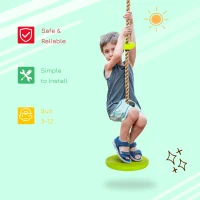 HOMCOM Kids Climbing Rope Tree Swing Disc Swing Seat Outdoor Playground Backyard Hanging Rope Playset for 3-12 Years(m-6)