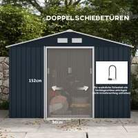 Outsunny Geräteschuppen mit Schiebetüren 2,77 x 1,95 x 1,92 m Metall Kohlegrau(m-5)