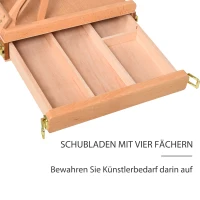 Vinsetto Staffelei Keilrahmen Kofferstaffelei Atelierstaffelei Winkelverstellbar Faltbar mit Schublade Buchenholz Natur 42 x 36 x 12,5 cm(m-7)