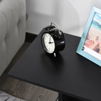 HOMCOM C-Shape End Table Unique Storage Unit w/ 2 Shelves 4 Wheels Freestanding Home Furniture Cabinet Square Black(m-8)