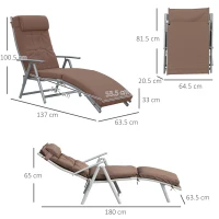 Outsunny Sun Lounger Steel Frame Outdoor Folding Chaise Texteline Lounge Chair Recliner with Headrest & 7 Levels Adjustable Backrest, Brown(m-3)