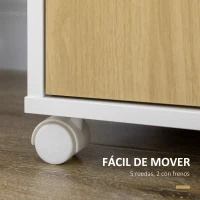 HOMCOM Carrito de Cocina con Ruedas 2 Puertas Cajón y Estantes Laterales para Comedor Salón 80x39x85,5 cm Roble y Blanco(m-6)