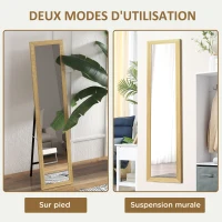 HOMCOM Miroir sur pied mural ou à poser rectangulaire avec cadre en bois pour salon chambre à coucher 37 x 155 cm marron clair(m-5)