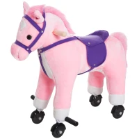 HOMCOM Caballito Infantil +2 Años Caballo con Ruedas Sonidos de Relincho Palos Pedales 55x23x60 cm Rosa(m-10)