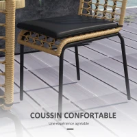 Outsunny Ensemble table et 4 chaise de jardin, 5 pièces en résine tressée, métal noir et verre trempé - coussins inclus(m-7)