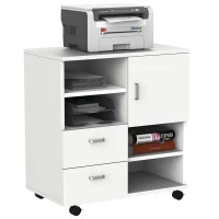HOMCOM Aktenschrank, Druckerständer, Rollwagen mit 2 Schubladen+1 Schrank, Spanlatte, Weiß, 60 x 65 x 35 cm(m-8)