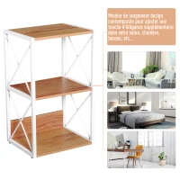 HOMCOM Étagère bibliothèque style industriel contemporain 3 niveaux 40L x 35l x 72H cm métal blanc panneaux particules coloris hêtre(m-8)