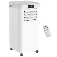 HOMCOM Aire Acondicionado Portátil 8000Btu 4 en 1 Refrigerador Ventilador Deshumidificador 2 Velocidades con Pantalla LED Control Remoto Temporizador Silencioso 900W para 13-18 m² 38x35x70,5 cm Blanco(m-1)