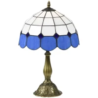HOMCOM Lámpara de Mesa Estilo Clásico Hecha a Mano Lámpara de Noche de Vidrio para Dormitorio Salón Ø31x48 cm Azul(m-11)