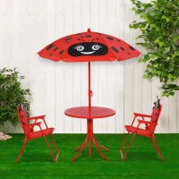 Outsunny Kids Folding Picnic Table Chair Set w/ Parasol, Red(m-10)