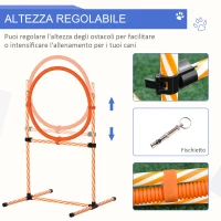 PawHut Set Agility Dog per Addestramento Cani con Slalom, Ostacoli Regolabili, Fischietto e Sacca di Trasporto(m-5)