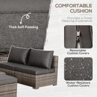 Outsunny 8 Pieces Rattan Garden Furniture Set, Garden Corner Sofa Set with 4 Chairs, 2 Footstools, 2 Coffee Tables and Cushions, Space-Saving Design, No Assembly Required, Grey(m-7)