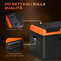 Outsunny Frigo Portatile da 30L, 100-240V CA e 12-24V CC, Display Digitale, Compressore e Maniglie Portatili Incluse, 58.7x36.5x36.8cm, Arancio e Nero(m-7)