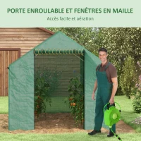 Outsunny Serre de jardin tunnel 2 x 3m, 6m² avec porte enroulable, 4 fenêtres, - Acier galvanisé PE Haute densité Vert(m-5)