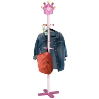 HOMCOM Appendiabiti da Terra per Cameretta Bambini in Legno Rosa con 8 Ganci e Design a Forma di Corona 35 x 35 x 142cm(m-1)