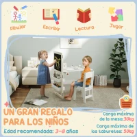 AIYAPLAY Mesa Infantil con Silla y Caballete Plegable Mesa para Niños de +3 Años con Estantes y Rollo de Papel Blanco(m-9)
