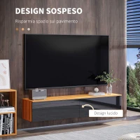 HOMCOM Mobile TV con Design Lucido a Parete e Credenze Chiuse, in Truciolato, 160x35x30 cm, Marrone e Nero(m-4)