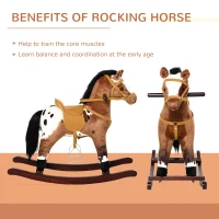 HOMCOM Kids Toy Rocking Horse Wood Plush Pony Handle Ride on Animal Wooden Riding Traditional Rocker Gift w/Neigh Sound (Dark Brown Horse)(m-5)