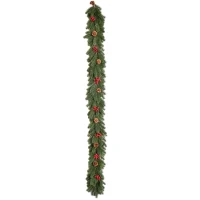 HOMCOM Weihnachtsgirlande 1,9m Tannengirlande Weihnachtsdeko mit Tannenzapfen Beeren Künstliche Girlande Weihnachtsgirlande für Innen & Außen, Grün(m-8)