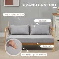 HOMCOM Canapés 2 places design contemporain en tissu aspect velours pieds bois massif 122 x 71 x 76 cm gris(m-4)