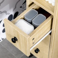 Kleankin Armadietto da Bagno a Colonna, Mobile Bagno con 4 Ruote, 1 Cassetto 1 Armadietto con Anta 2 Armadietti Aperti, Color Rovere, 18x30x68.5 cm(m-9)