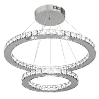 HOMCOM Modern LED Chandelier with 2 Crystal Rings, Dimmable Pendent Ceiling Light Cool Warm White with Adjustable Cable Remote Controller for Living Room, Dining Room, Bedroom, Silver(m-11)