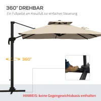 Outsunny Ampelschirm Sonnenschirm, wetterbeständig, 1 Handkurbel, 2,94 x 2,94 x 2,7 m, Khaki(m-5)