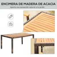 Outsunny Conjunto de Ratán Sintético para Jardín Juego de Mesa y 6 Sillas para Exterior 150x90x74cm y 50x55x88cm Marrón(m-6)