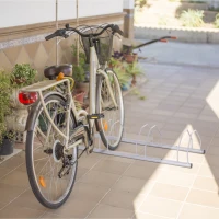 HOMCOM Fahrradständer für 4 Fahrräder Stahl Fahrradhalter mit 35-55 mm Reifenbreiten freistehender Bodenparker Abstellständer Radständer für Boden- oder Wandmontage 108,5 x 30 x 21,5cm Silber(m-2)