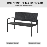 Outsunny Panchina da Giardino ed Esterno in Rattan, Panca in Rattan Nero 2 Posti, 122x60x85cm(m-5)