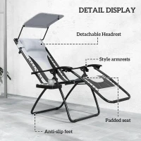 Outsunny Zero Gravity Lounger Chair Set of 2, Folding Reclining Patio Chair with Shade Cover, Padded Seat, Cup Holder, Soft Cushion and Headrest for Poolside, Camping, Light Grey(m-5)