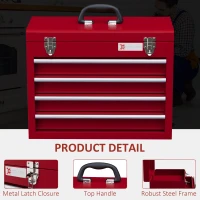 DURHAND Lockable Metal Tool Box, 4 Drawer Tool Chest with Latches, Handle, Ball Bearing Runners, Red(m-4)