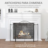 HOMCOM Salvachispas Plegable Pantalla Protectora de Chimenea 3 Paneles con Bisagras y Estructura de Metal Decorativa 108x24x76 cm Negro(m-4)