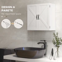 kleankin Armadietto Pensile Bagno in Legno Stile Country con Ripiano Regolabile, 60x30x60cm, Bianco(m-5)