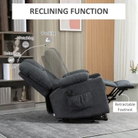 HOMCOM Electric Riser Recliner Armchair, Oversized Chair with Cup Holder & Side Pockets for Elderly in Living Room, Charcoal Grey(m-5)
