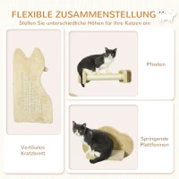 PawHut Katzentreppe, 4-tlg. Set, 2 Stufen mit Kratzflächen, Sitzplattform mit Plüschbezug, Kratzbrett, beige(m-5)