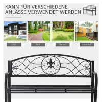 Outsunny 2-Sitzer Sitzbank Gartenbank mit Armlehnen Metallbank Bank Landhausstil Metall Schwarz 129 x 50 x 91 cm(m-6)