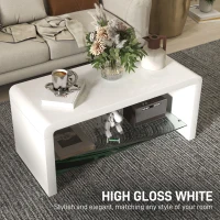 HOMCOM Curved Two-Tier Coffee Table - High Gloss White(m-4)